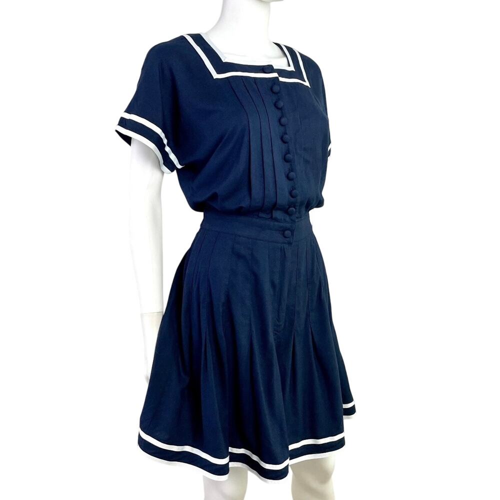 VTG 80s John Roberts Sailor Romper Navy White Nautical Skort Jumpsuit 5/6 (Sm)
